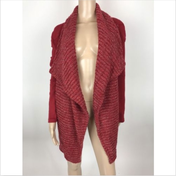 New Lucky Brand Red Sweater Mixed Wrap Cardigan - Picture 4 of 7